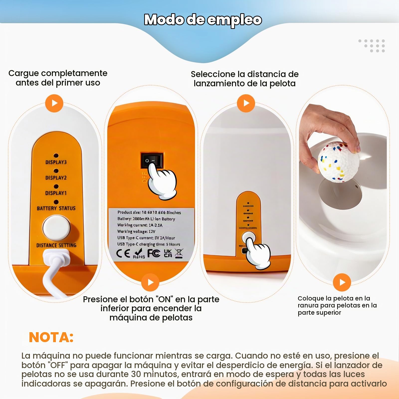Lanzador automático de Pelotas para Perros, Máquina lanzapelotas con 6 Pelotas de Tenis de E-TPU y 3 ajustes de Distancia Juguete Interactivo para Perros (Distancia de Lanzamiento: 20–46 pies)