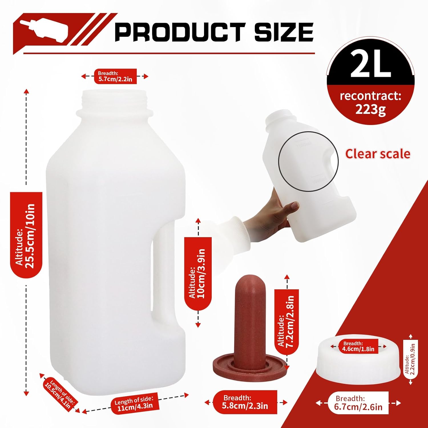 Screw Nipple Calf Feeding Device 2 Quart, Calf Feeding Bottle with Rubber Nipple & Cap, Handle Milk Pot Calf Feeding Supplies image 2 of 8 B0DLNFRY1G