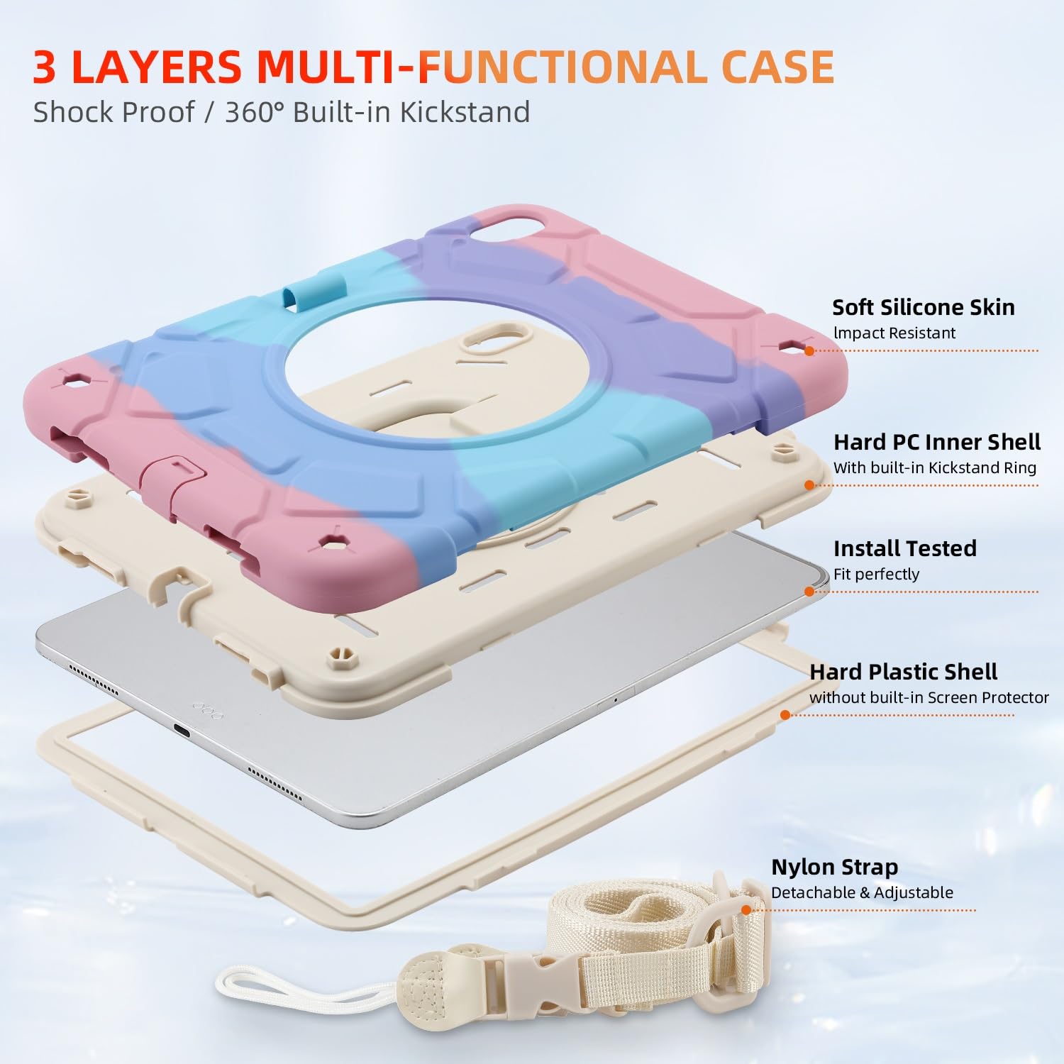 Custodia protettiva per tablet PC per bambini, custodia resistente compatibile con iPad 10a generazione 11,9 pollici 2022, custodia con supporto girevole a 360°, custodia tre in uno resistente agli