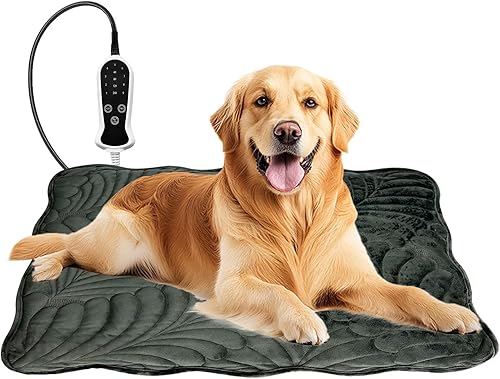Almohadilla térmica para perros, almohadilla térmica impermeable para exteriores para gatos, termostato ajustable, 9 velocidades y ajustes de