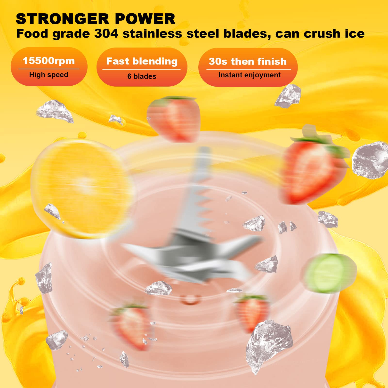 Fresh Juice Mixer Bottiglia, frullatore portatile, frullatore per smoothie Maker To Go,500 ml, supporto ricaricabile con 6 lame in acciaio inox, bottiglia per alimenti per bambini (rosa)