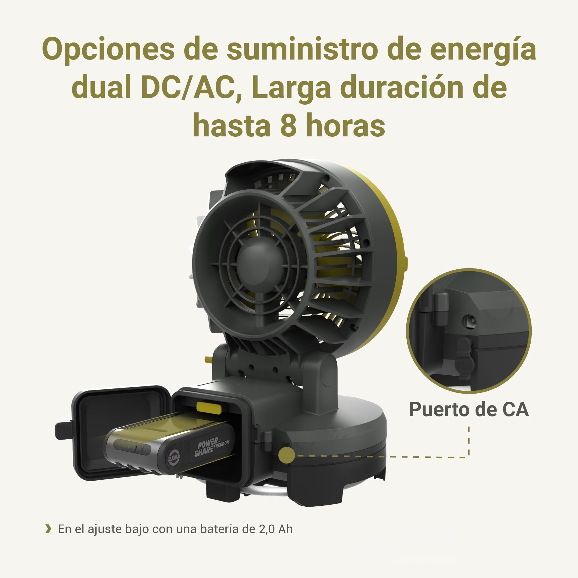 EXIT 20V ventilador de nebulización portátil EX022, ventilador a batería con 3 velocidades y 3 niveles de nebulización, perfecto para camping, picnics y playa. Incluye batería reemplazable de 2,0 Ah.