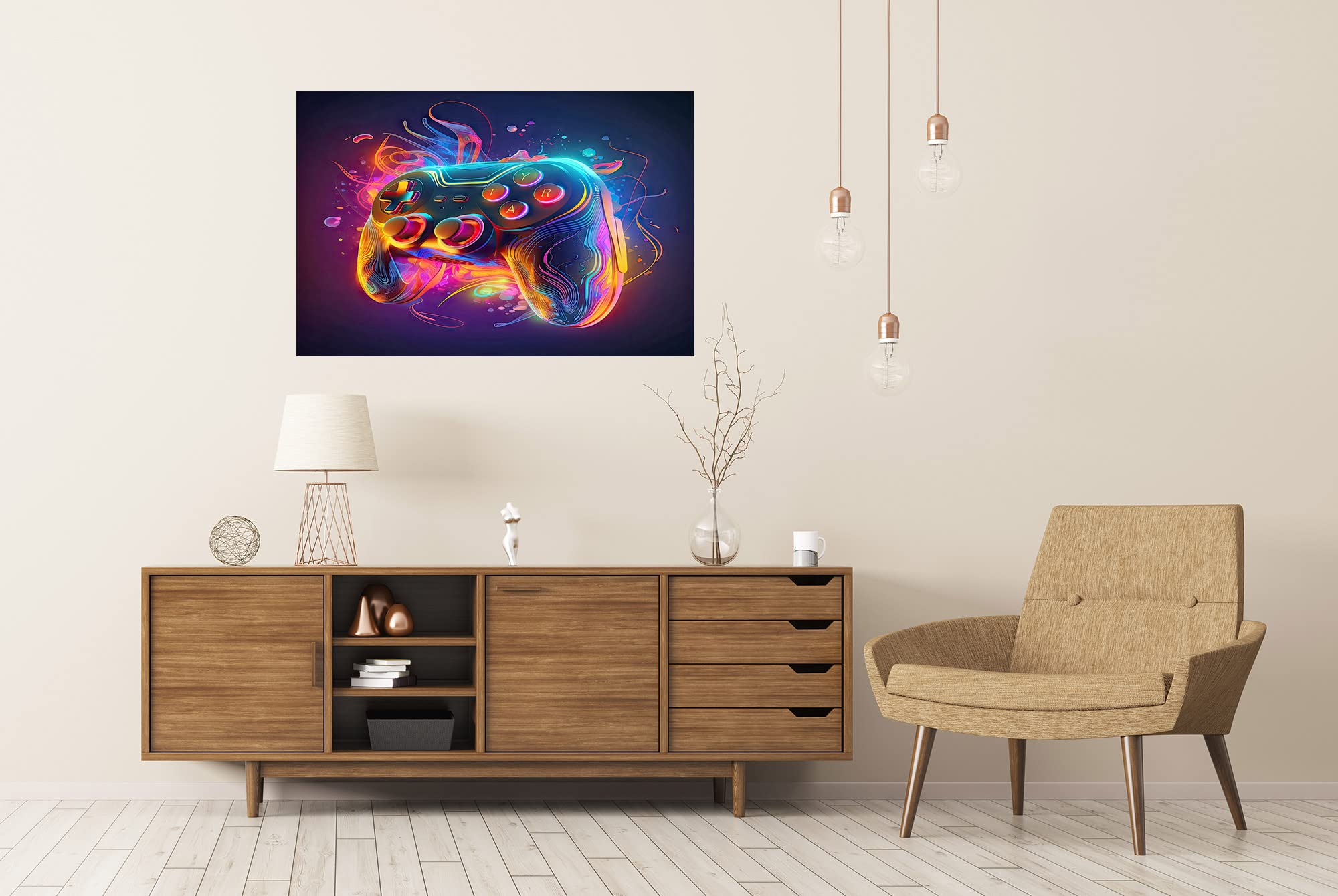 bilderfelix Poster Gamepad luminoso al neon per ragazzi, cameretta dei bambini - Poster 130x90 cm