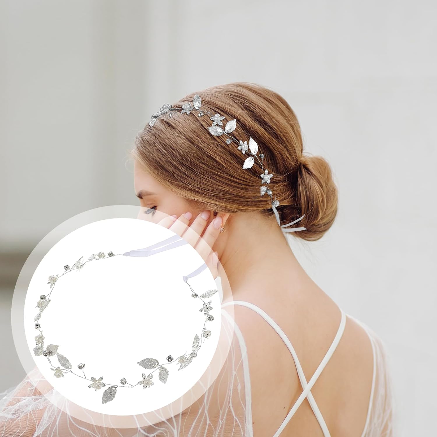 Wedding Bridal Hair Vine Headband, Silver Leaf Headband for Women Silver Headpiece Flower Girl Hair Piece, Boho Bridal Accessories for Women Special Occasion - Image 6