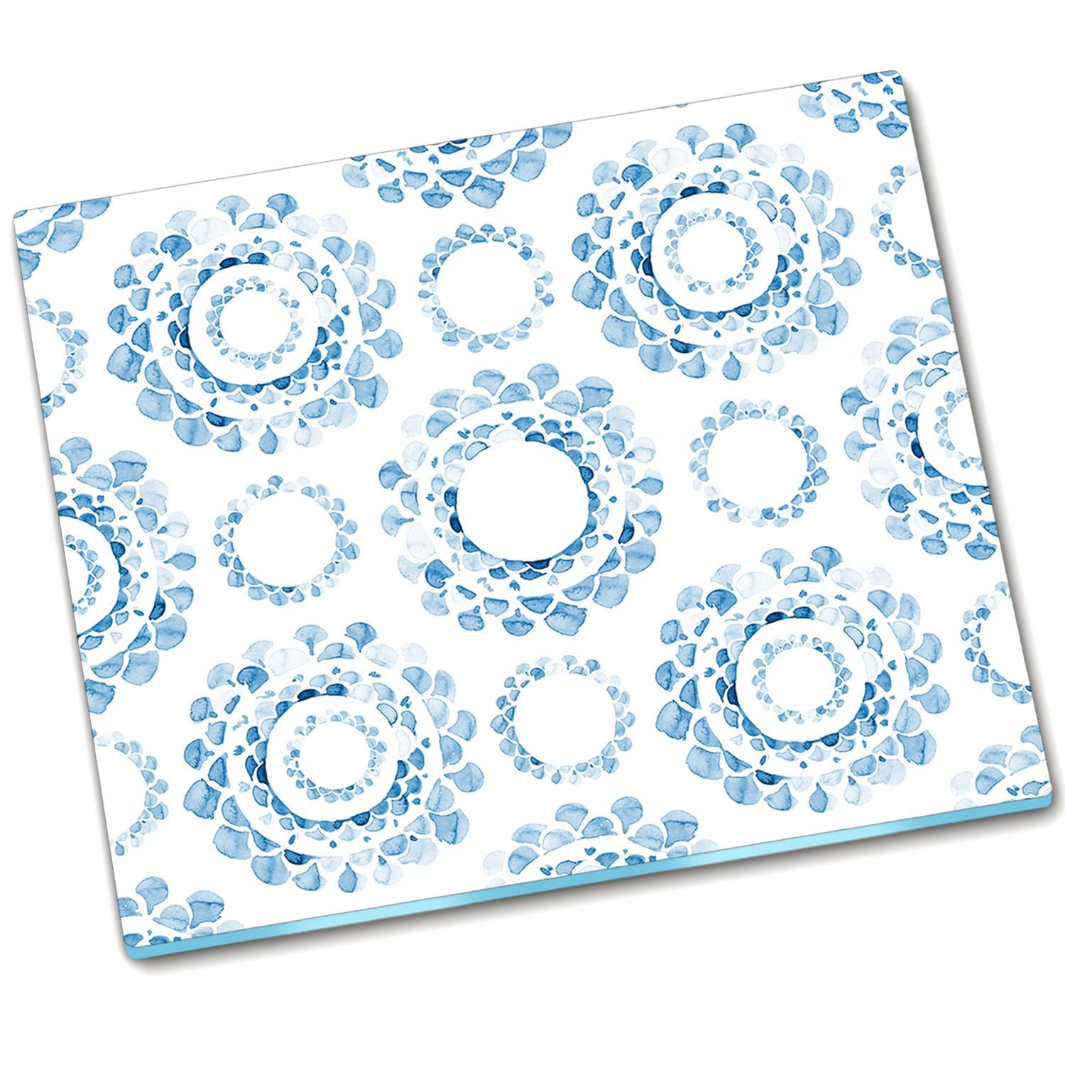 Planche à découper en verre 60x52 cm protège-plaque Ornement bleu Décormat