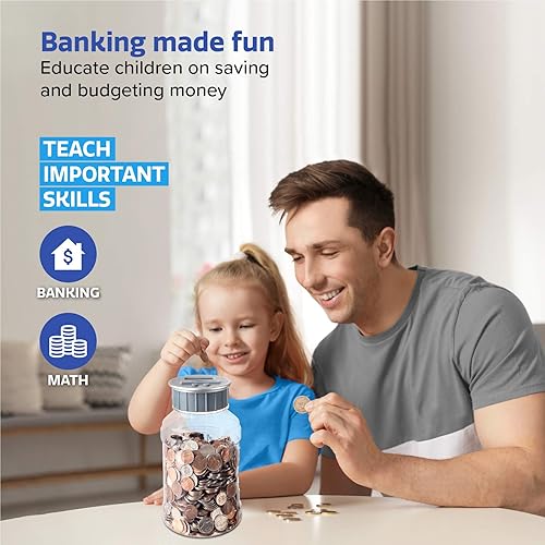 Miniatura 7 de M&R Contador de monedas digital Pilas incluidas! Frasco personal para contar monedas/dinero, sume sus ahorros - funciona con todas las monedas