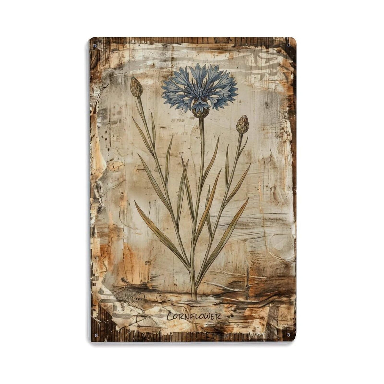 Cornflower Botanical Vintage Metal Tin Sign Plaque Wall Decor for Cafe, Club, Garden Metal Poster 8x12Inch
