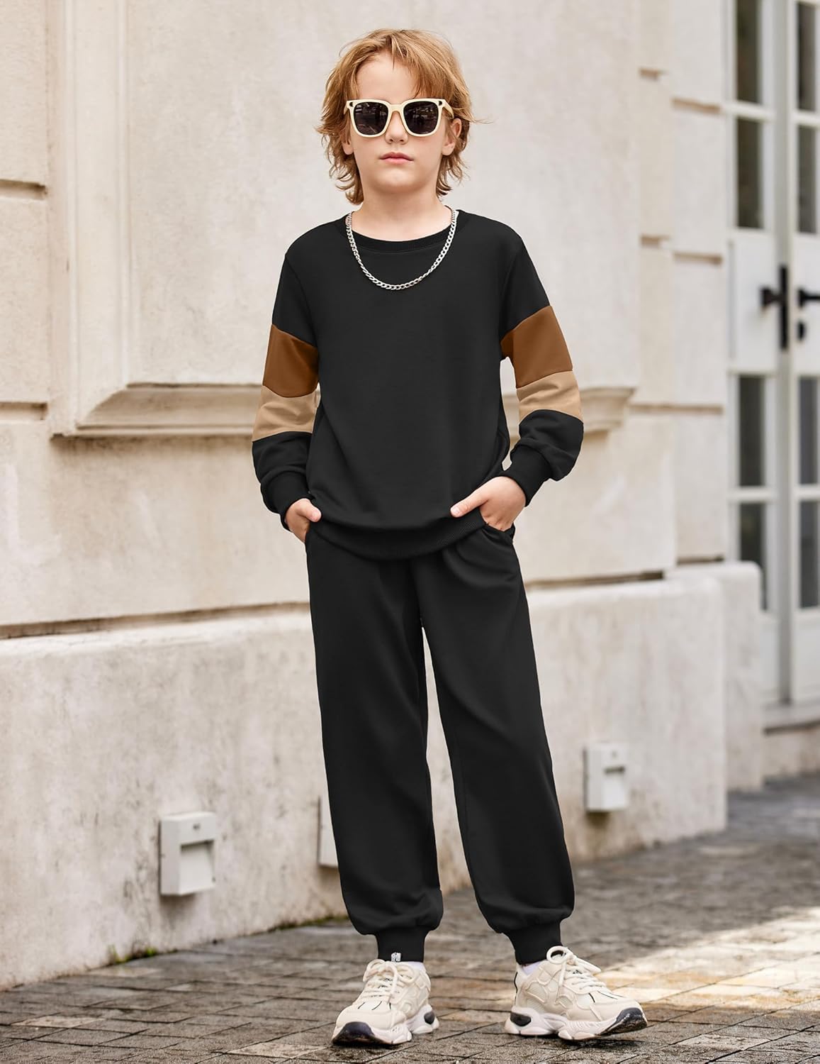 Arshiner Boy Clothes 2 Piece Color Block Sweatshirt and Pants Set Fall Winter Outfit for Toddler and Kids 2-9 Years - Image 2