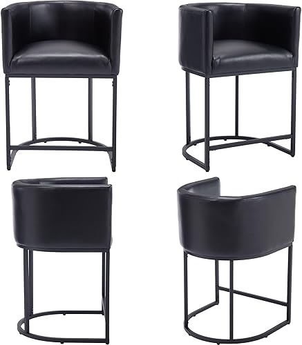 Miniatura 7 de Taburetes de Bar Modernos de Altura de Mostrador Tapizados en Cuero PU Juego de 3, Taburetes de Isla de Cocina de 24", Sillas de Bar con Marco