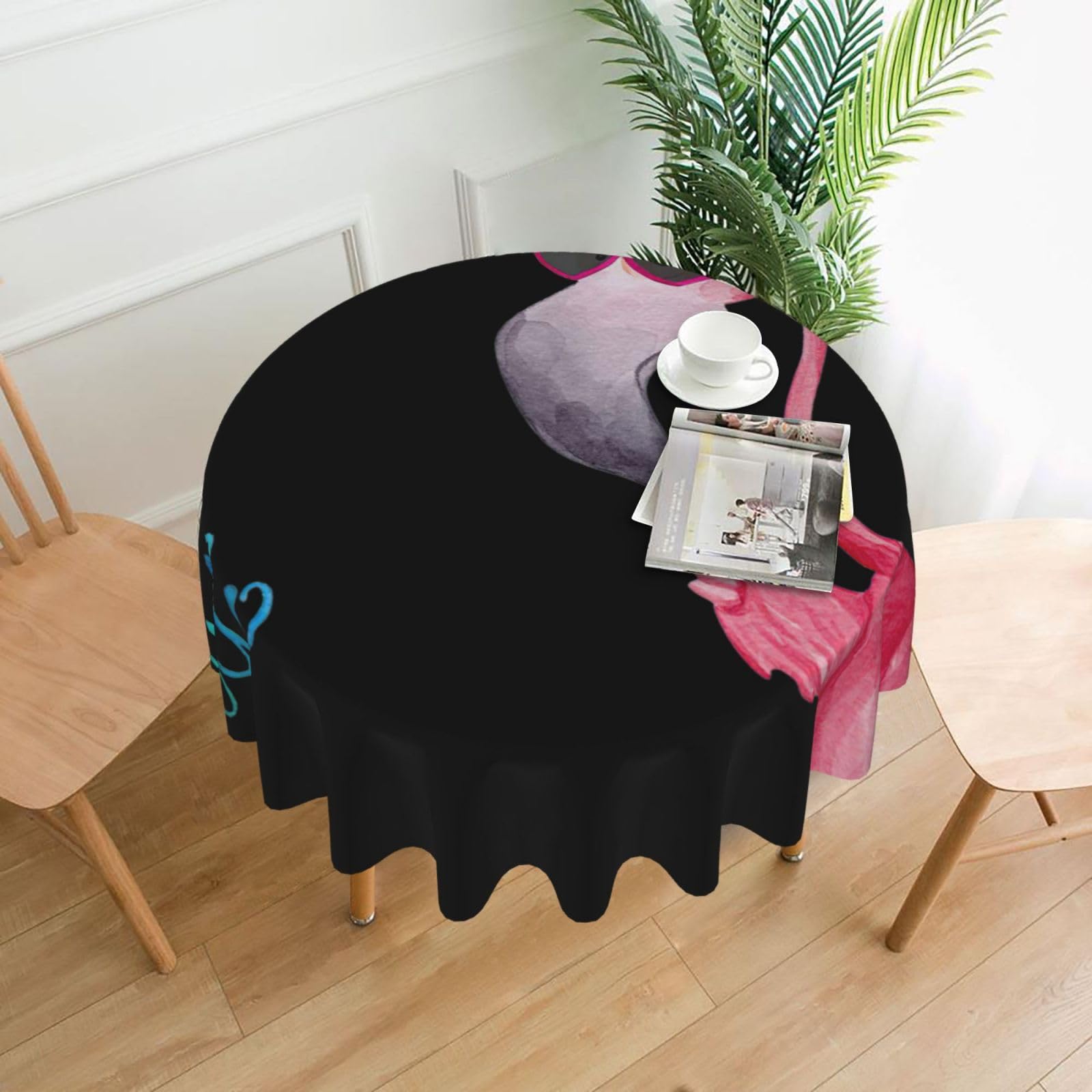 Uusnwaa Hello Glasses Flamingo Print Round Tablecloth 60 Inch, Stain Wrinkle Resistant Washable Polyester Table Cover For Kitchen Party