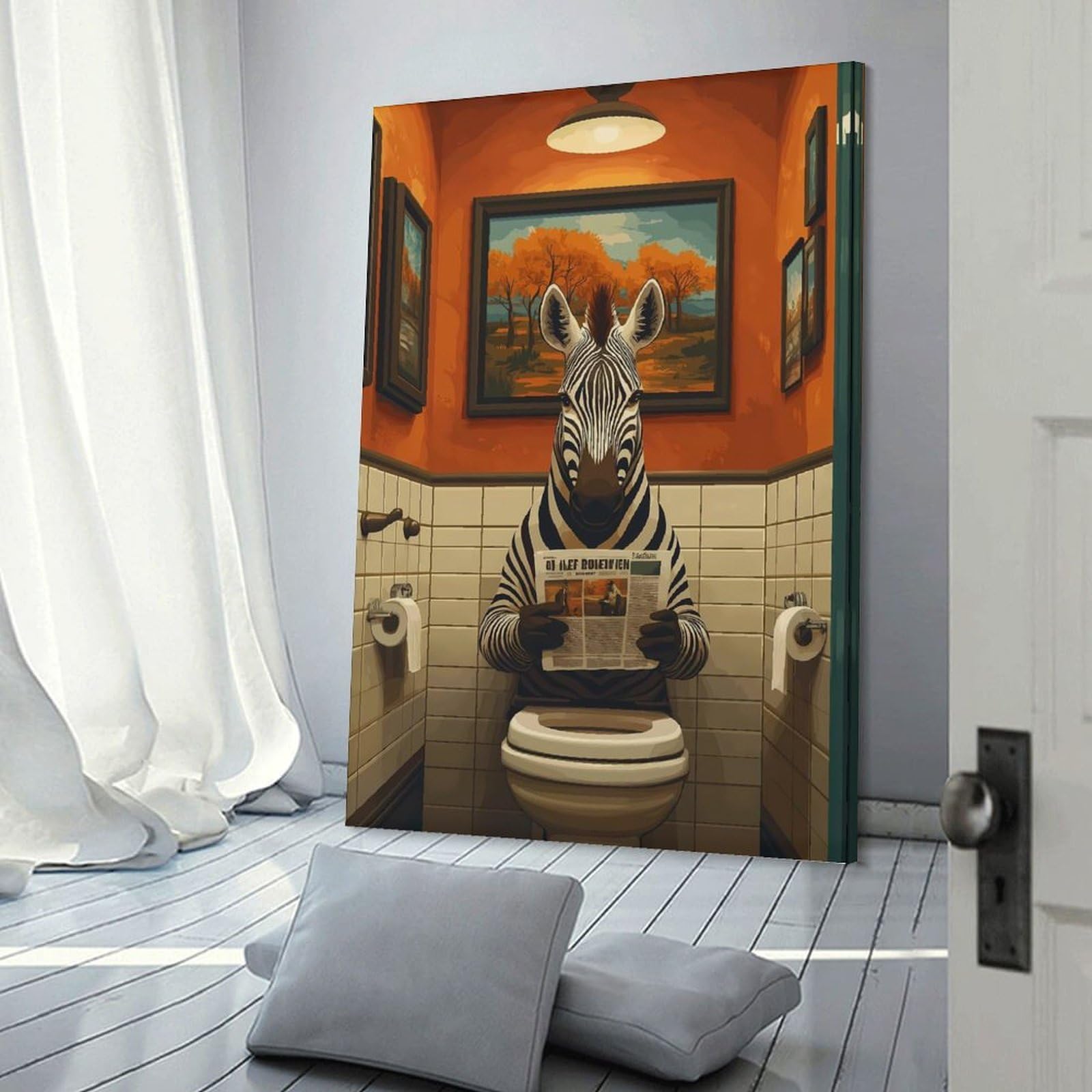 Junmoney Wall Art Print Zebra in Bathroom Toilet Funny, 08x12inch(20x30cm), for Picture Wall Styling in Lounge Or Bedroom, Wall Decor Suited to Curated Displays