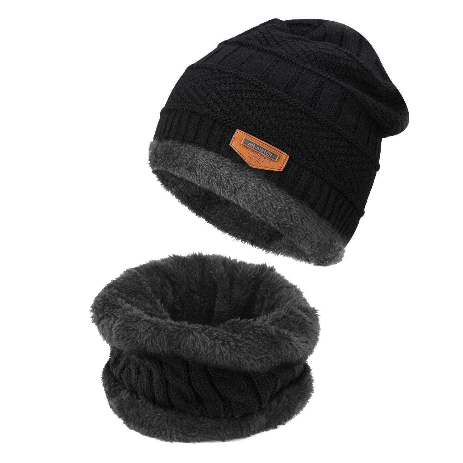 TAGVOWinter Beanie Hat Scarf Set Super Soft Fleece Inner Lining Great Warm, Stretchy Knit Beanie Cap Elastic Neck Warmer Snugly Fit for Outdoor Activities Daily Warmer for Men Women Adults Kids