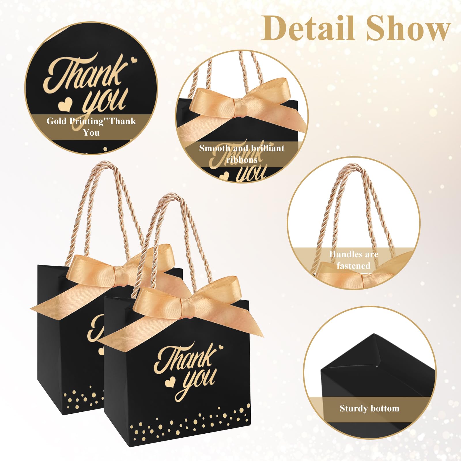 60 Stück Mini Dankesgeschenktüten Mit Griff – Champagner-Goldband Für Hochzeit, Geburtstag & Babyparty