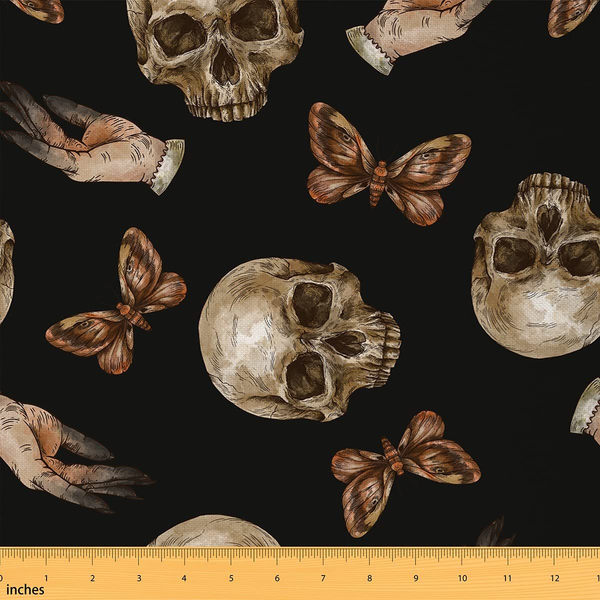 Richhome Multi 1 Human Skull Print Fabric By The Yard Wild Butterfly Jungle Creature Decor Fabric For Teens Sewing Lovers Western Gothic Style Fabric For Bed Outdoor Indoor Diy Projects 2 Yards