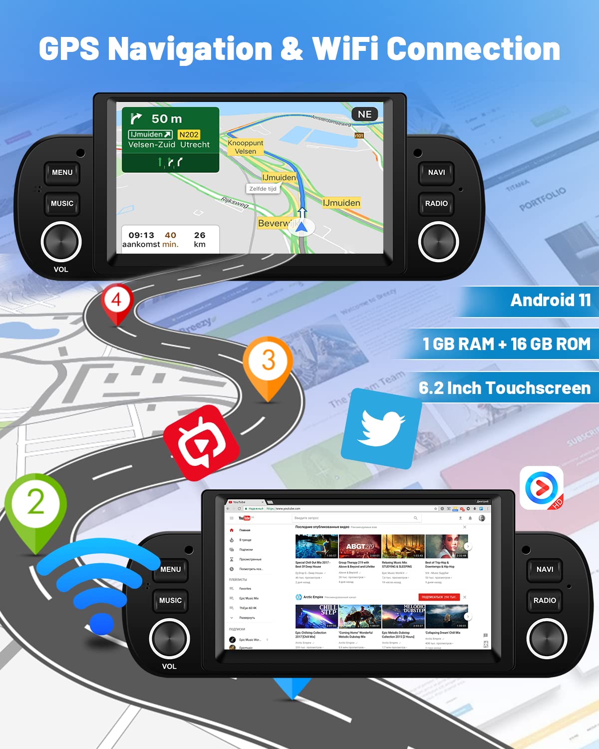 Hikity Android 15 Radio Coche para Fiat Panda 2013-2020 con Carplay Inalámbrico 6,2" Pantalla Táctil Autoradio Bluetooth con GPS Android Auto WiFi FM RDS SWC Mic Cámara Visión Trasera + Dash CAM — view 5