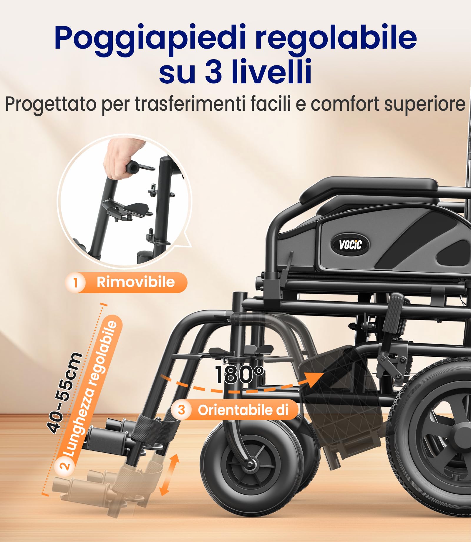 VOCIC Sedia a rotelle U11, pieghevole, leggera, 13 kg, sedia a rotelle per l'appartamento, pieghevole fino a 136 kg, seduta 46 cm, due freni, 30 cm, cuscino in rete 3D, sedie a rotelle strette