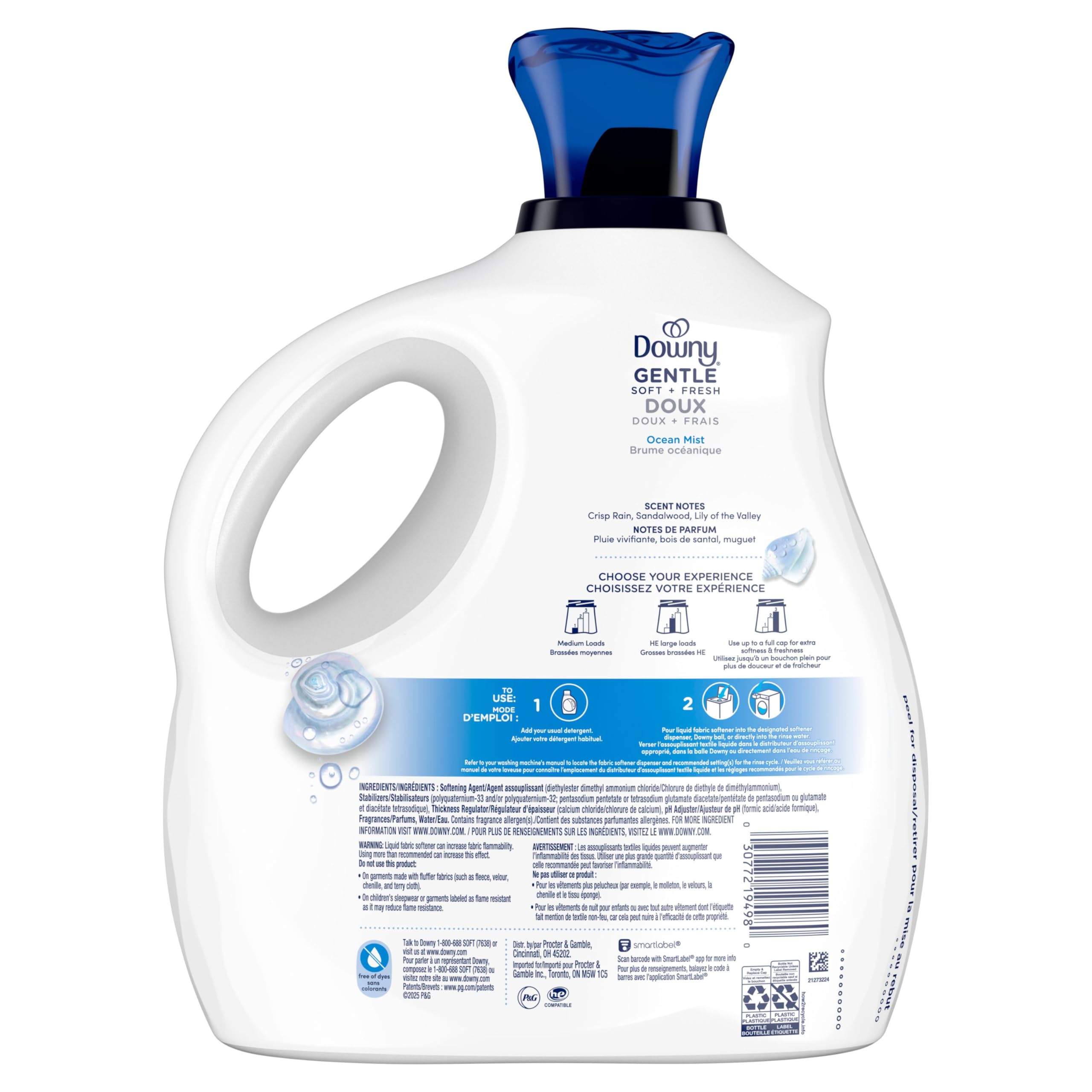 Downy Gentle Soft + Fresh Fabric Softener Liquid, Ocean Mist Scent, 138 loads, 2.76L