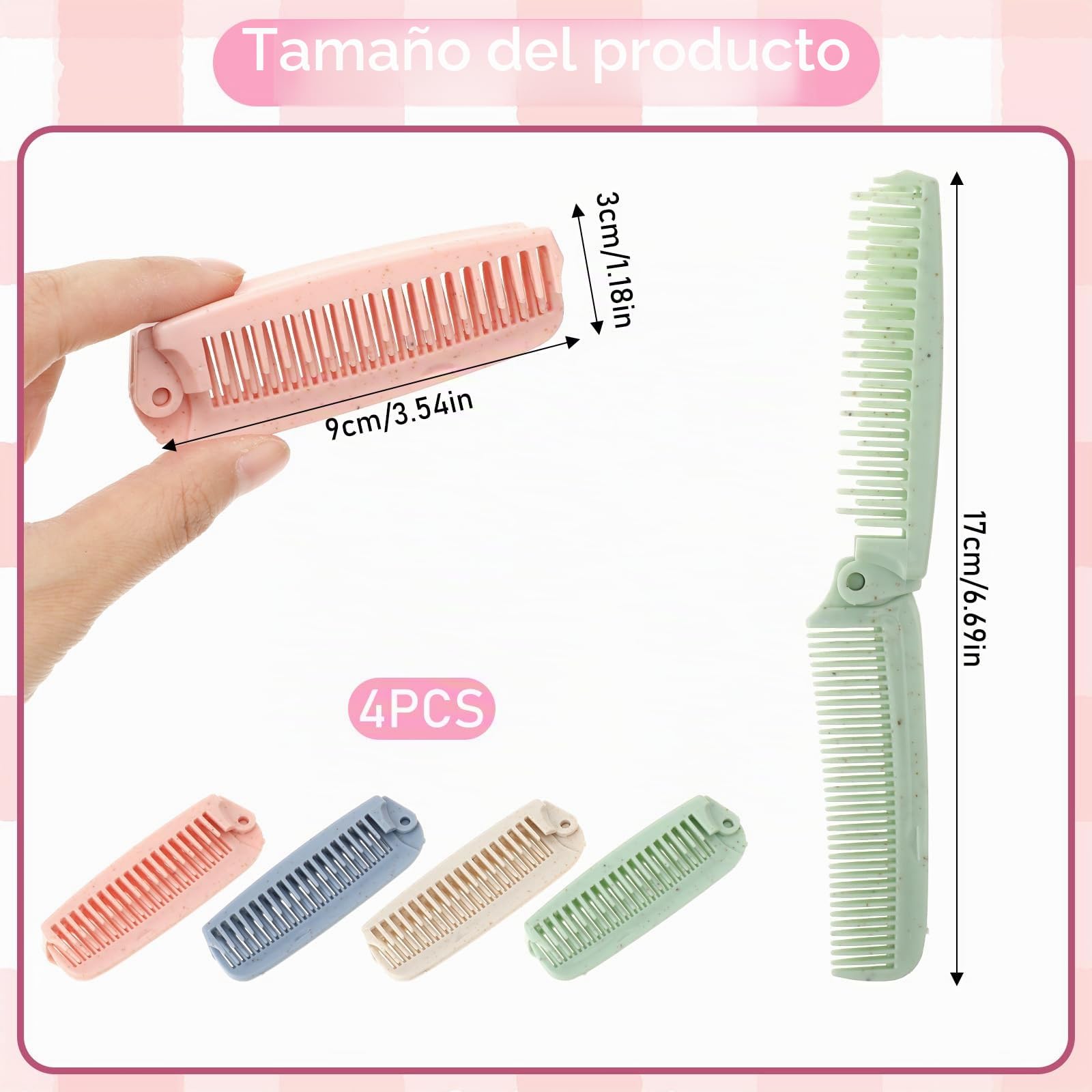 JJUNW 4 peines plegables de paja de trigo, cepillo plegable de viaje, herramienta de peluquería de doble cabeza para hombres y mujeres, perfecto para viajes