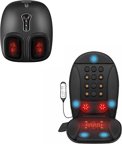 COMFIER Shiatsu - Masajeador de pies con calor, vibración, compresión rodante y cojín de asiento de masaje con calor, masajeador de espalda por