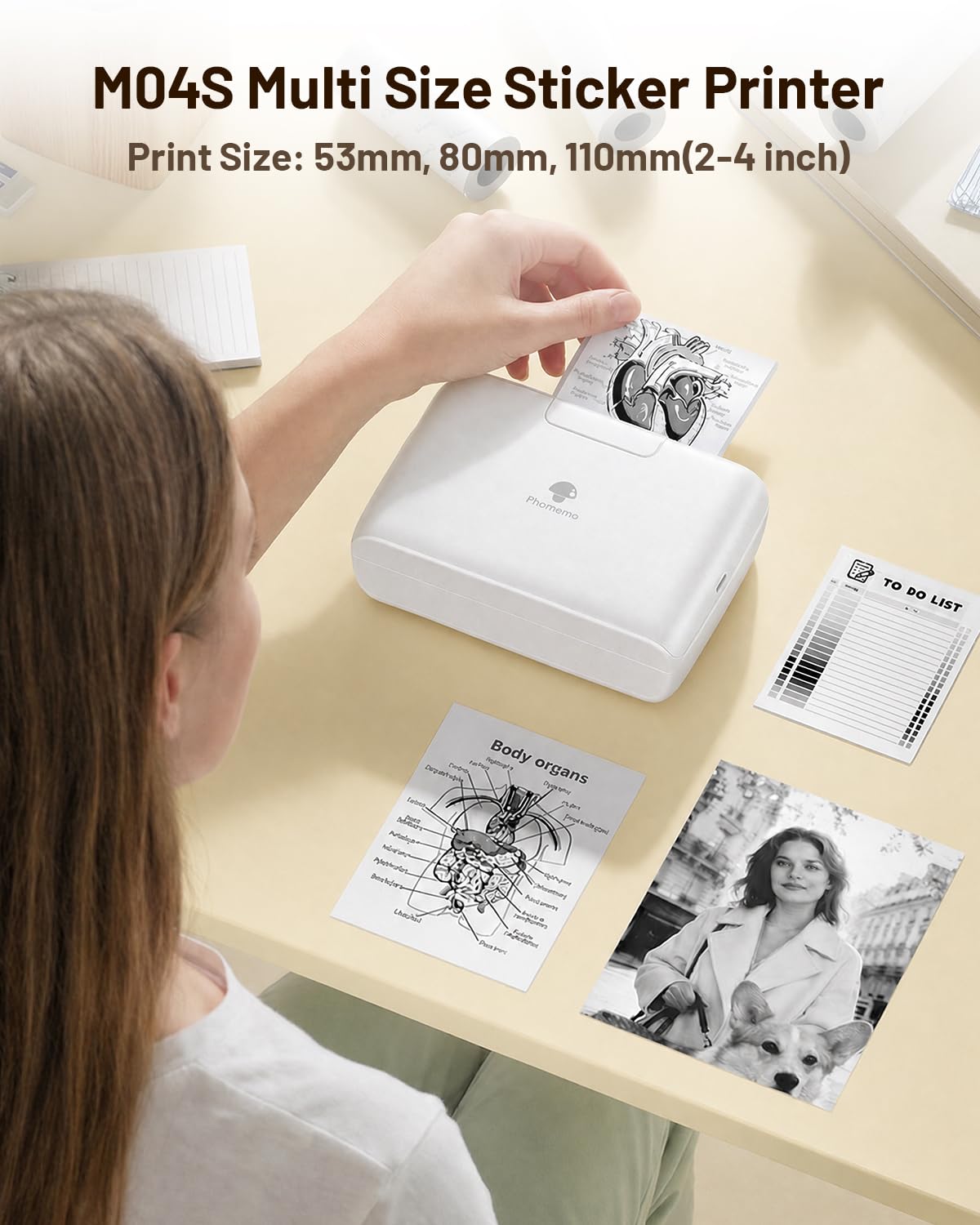 Phomemo M04S 110mm Stampante Termica Portatile 304dpi - Stampante Termica Stampante Bluetooth, Supporto Larghezza di Stampa 53/80/110 mm, Compatibile con iOS e Android, per Documenti,Note,Adesivi