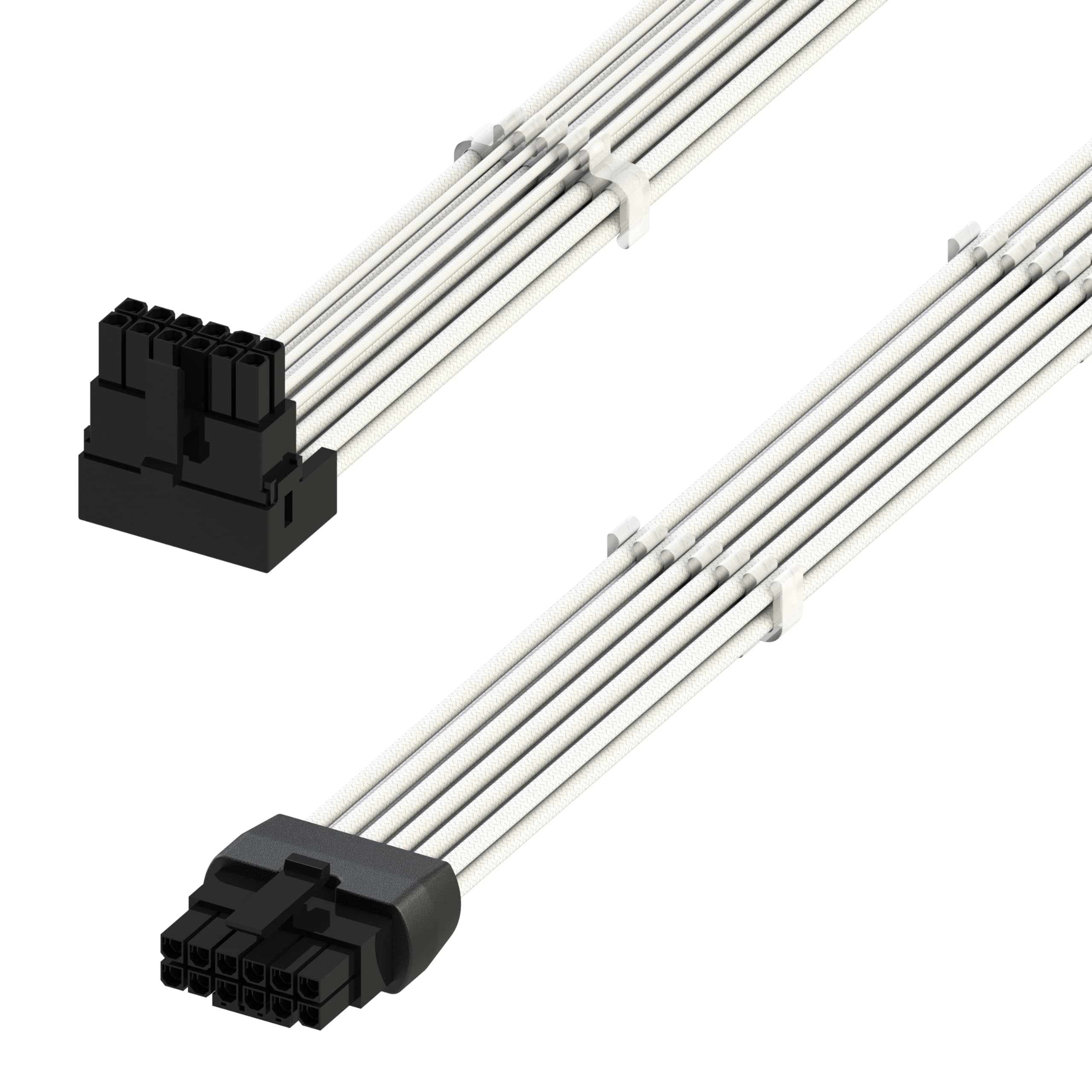 LINKUP - AVA Cable de Alimentación de Alta Corriente de 600W PCIE 5.0 16Pin (12+4) con Ángulo Izquierdo |Tipo Moldeado y Soldado 16AWG con Funda| Compatible con RTX5000 RTX4000 RTX3000 FE| 70cm Blanco