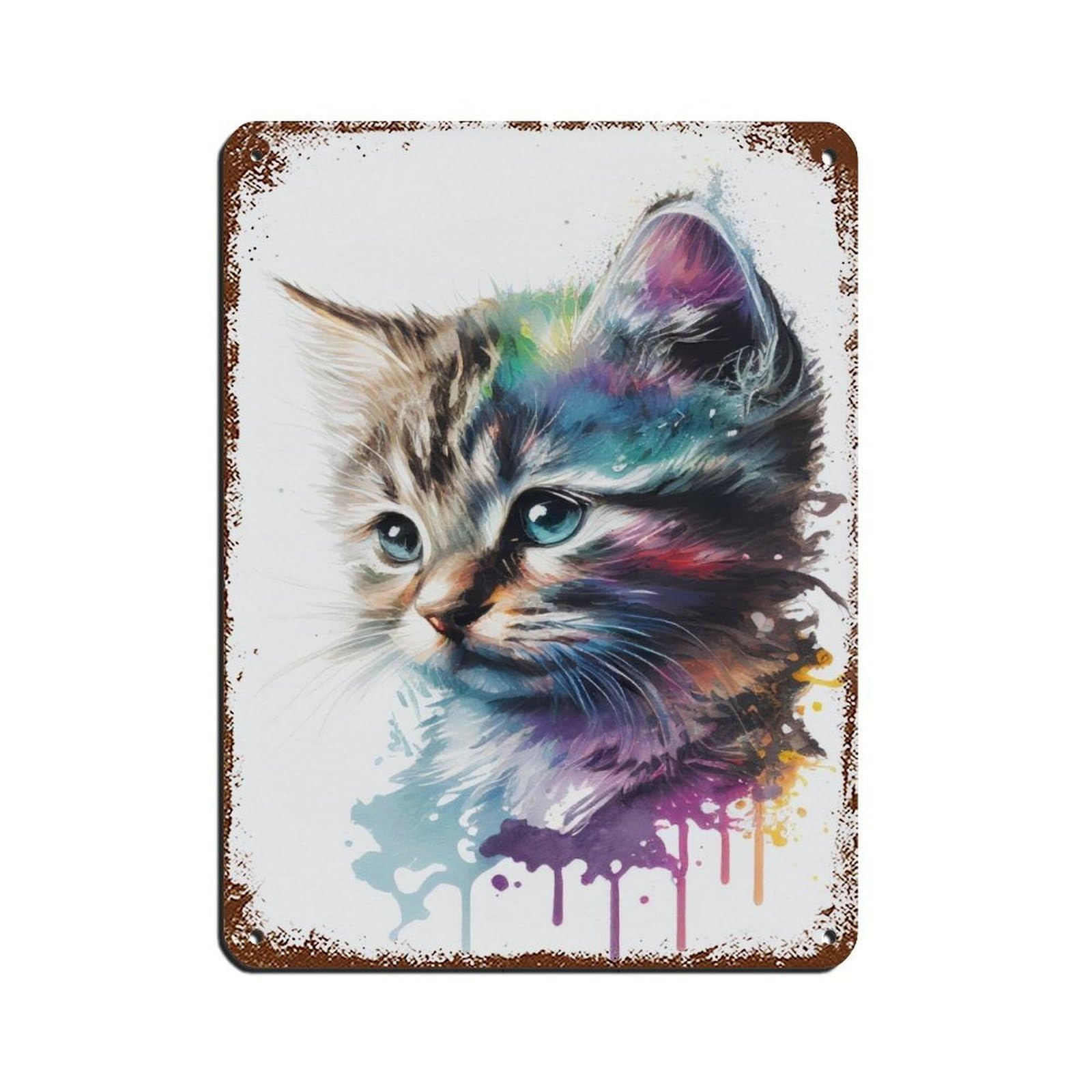 Muurkunst Kitten, Aquarel Poster Tin Sign Vintage Metal Pub Club Cafe Bar Home Wall Art Decoration Poster Retro 12x16inch(30x40cm)