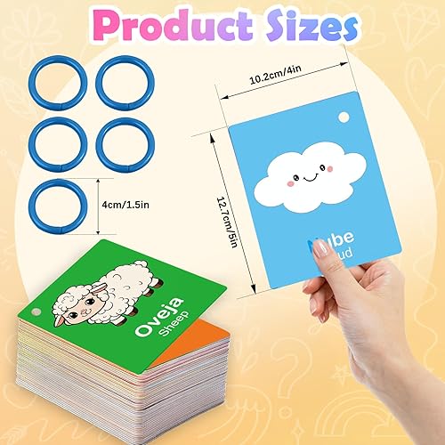 Miniatura 3 de Tarjetas didácticas de aprendizaje de español para niños pequeños, 60 tarjetas bilingües de doble cara para números, colores, formas, palabras de