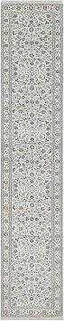 White Wool & Silk Nain with Flower Design Hand Knotted 250 KPSI Runner Rug 29"x14