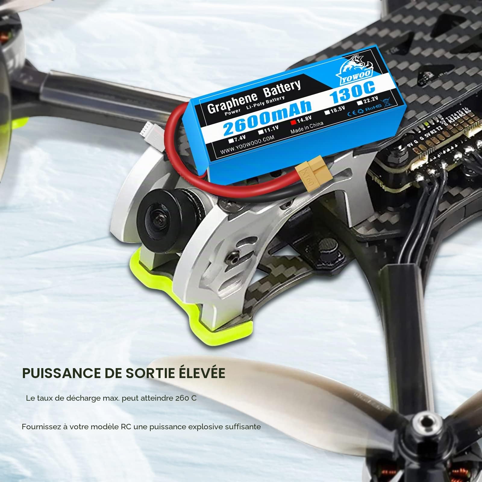 Yowoo 2PCS 4S Lipo Batterie 14.8V 2600mAh 130C Graphène Batterie avec XT60 Plug pour RC Evader BX Voiture Camion Truggy RC Avion Hélicoptère Quadcopter UAV Drone FPV Racing Véhicule Bateau