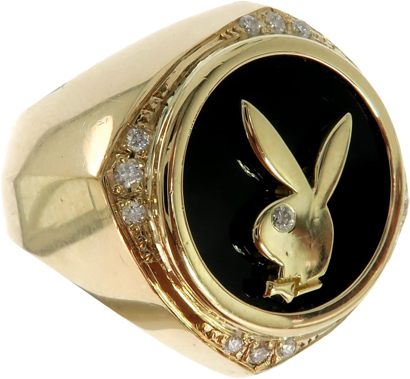 Traxnyc Genuine 14K Two Tone Gold Authentic Real Diamonds Custom Made Hip Hop Style Playboy Bunny Ring