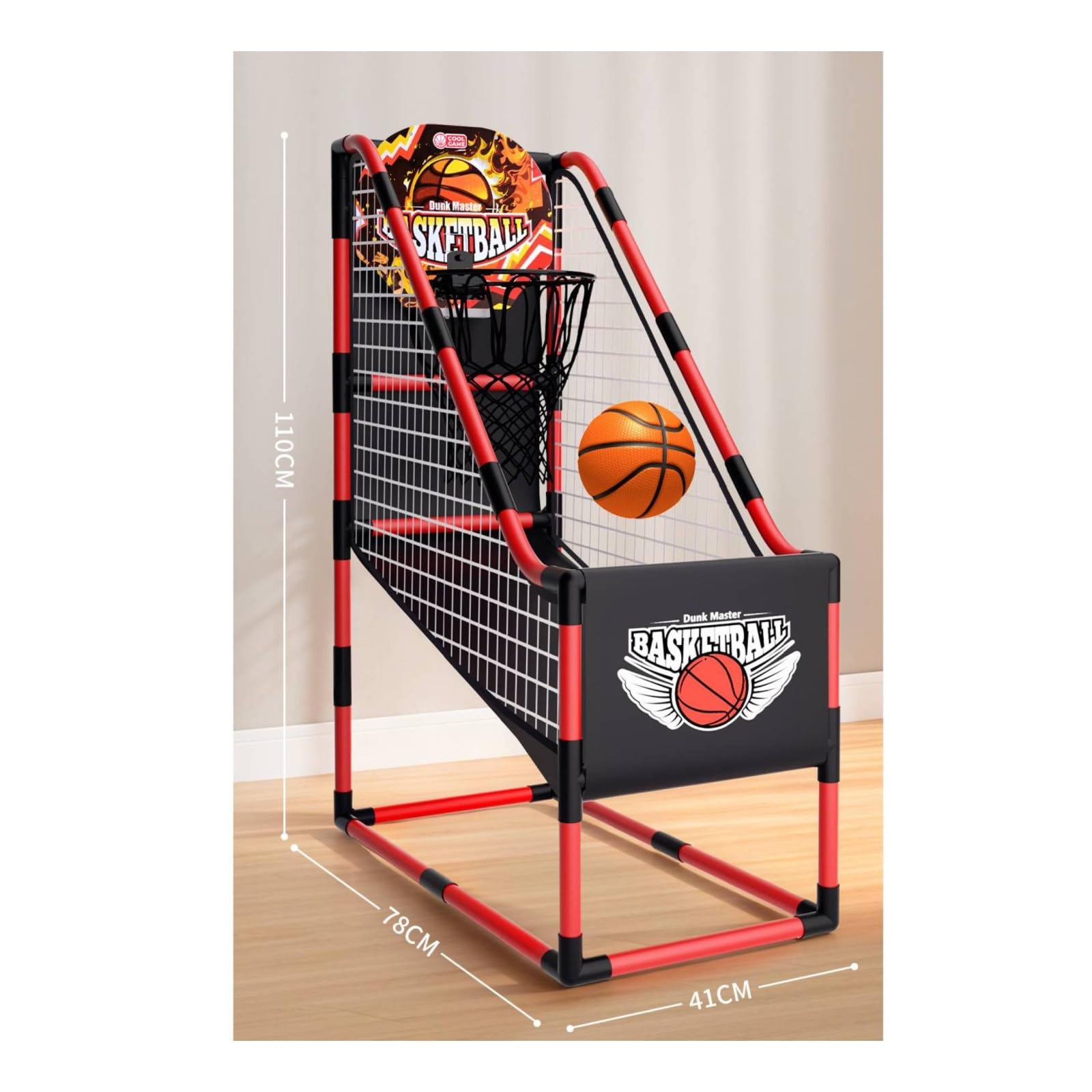 rockible Canestro da Basket Bambini Set Gioco Basket Mini Canestro Struttura Stabile Due Palle Inclusi con Sacca a Rete Raccolta in Plastica per Pratica