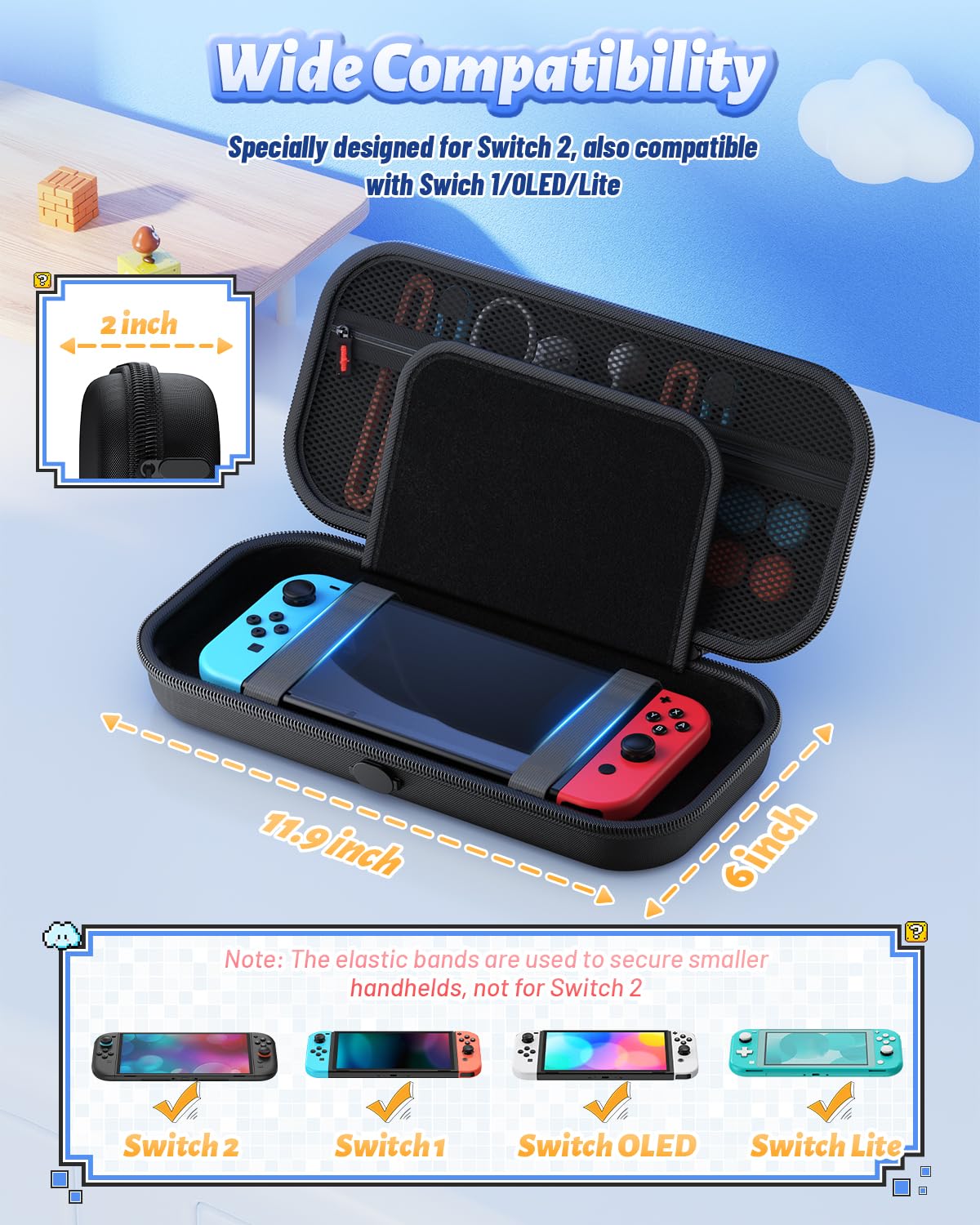 FASTSNAIL Carrying Case for Nintendo Switch 2/1 /OLED, Portable Travel Bag with Charging Port, 10 Game Card Slot, Pocket for Switch 2 Storage Accessories (Switch 2 Case) - Image 3