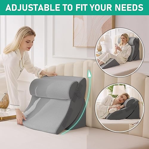 Miniatura 4 de Juego de 4 almohadas de cuña para después de la cirugía, almohada ortopédica de cuña para aliviar el dolor de espalda, sentarse en la cama, reflujo