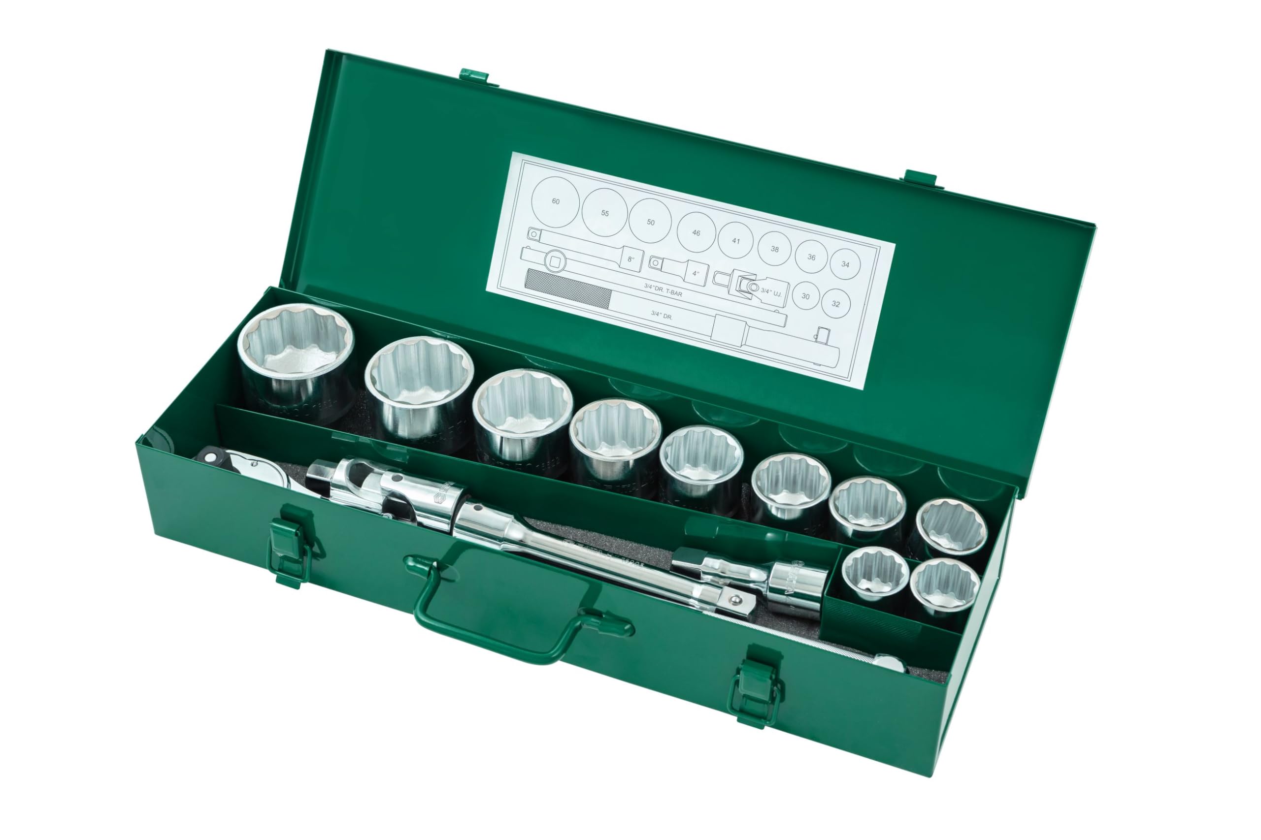 SATA ST09015SJ Juego de Dados Métricos, Impulsor de 3/4 de Pulgada, 12 Puntas, 15 Piezas