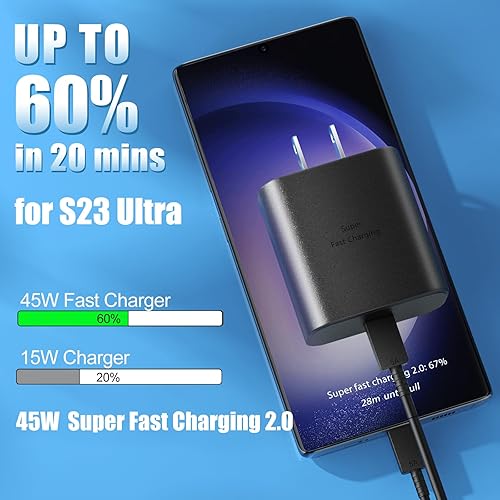Miniatura 2 de Cargador súper rápido Samsung USB-C de 45 W, bloque tipo C y cargador de teléfono Android de 12 pies, cable de carga rápida para Samsung Galaxy S24