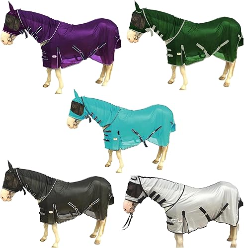 Miniatura 7 de Majestic Ally Sábana para mosca de caballo con cubierta para el cuello y máscara para la cabeza, protección transpirable contra los rayos UV y