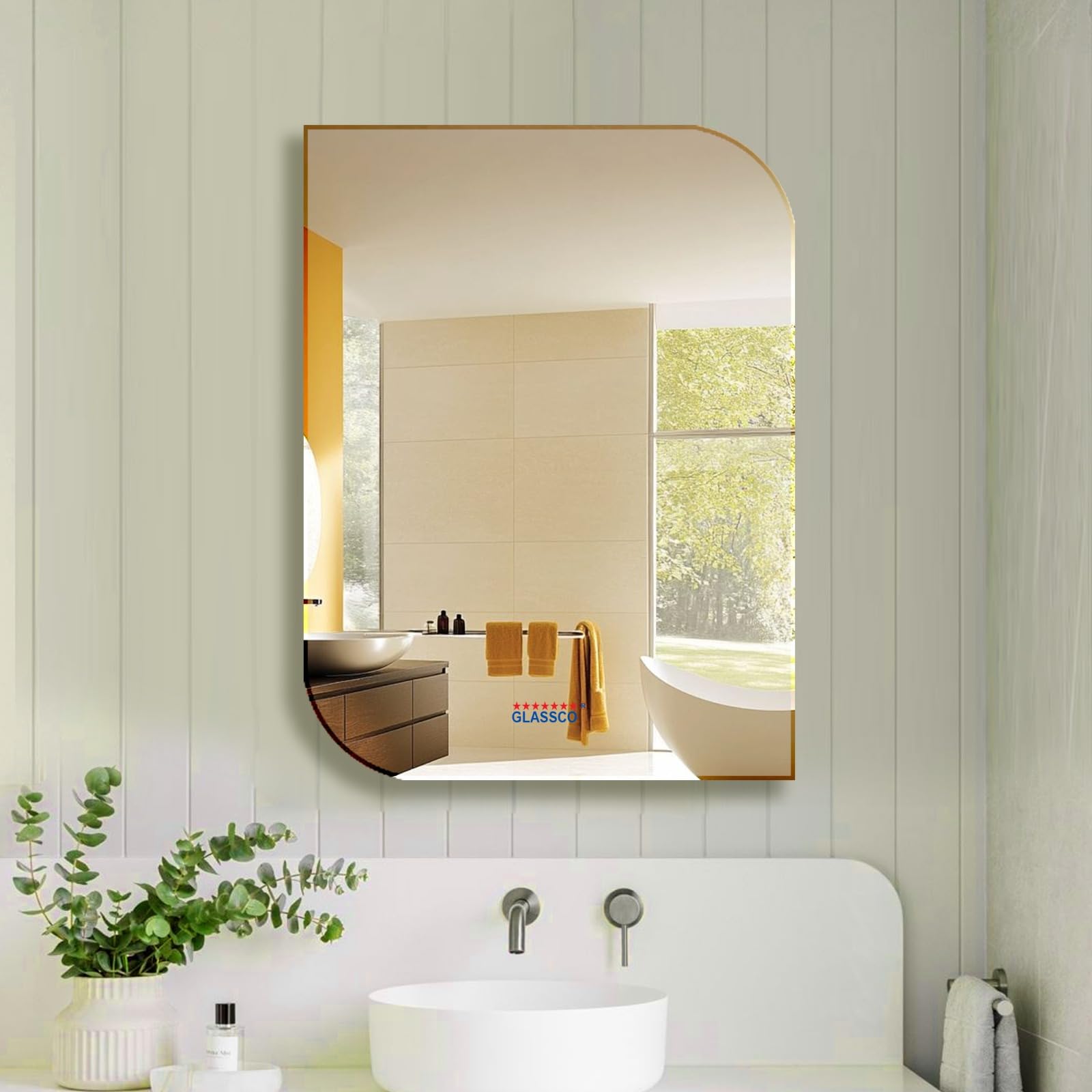 Glassco Mirror for Wall Decorative Frameless Rectangular Curved and Beveled for Washbasin Bed and Livingroom, Entryway Wall Mount Vertical and Horizontal Hangs (18x12 Inch)-image-33