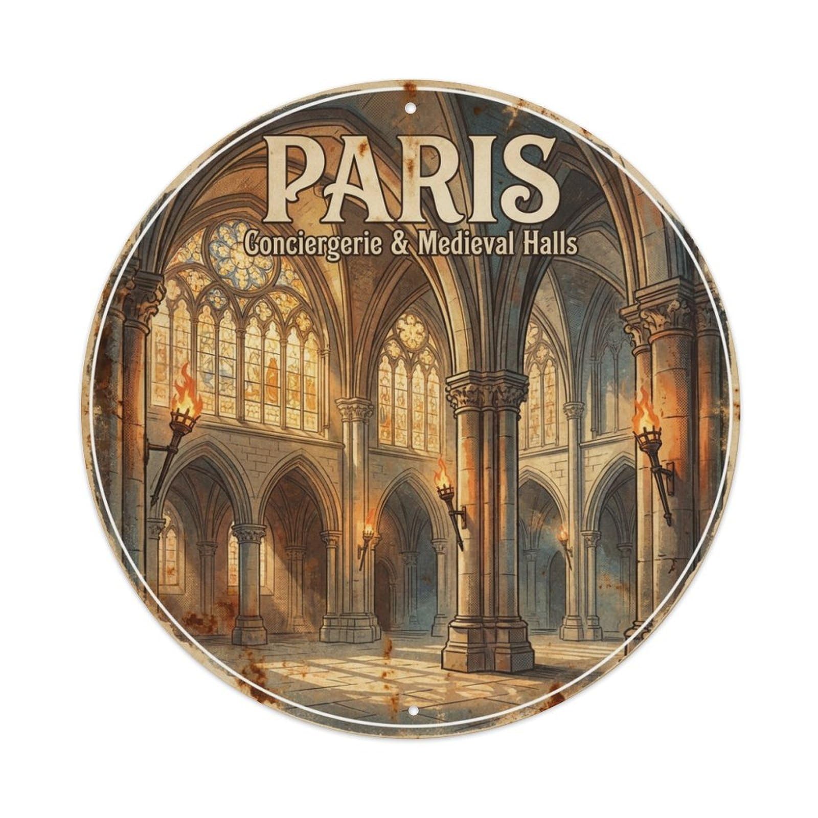 Olhnbad Style Paris Medieval Halls Heritage City Travel Classic Metal Tin Sign