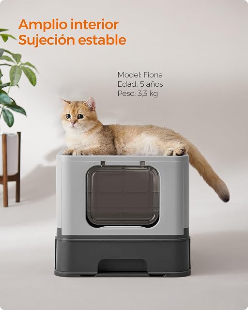 Foto 6 de 8 de Feandrea Arenero para Gatos, Caja Arena con Bandeja Extraíble, Pala, Cepillo, Espacioso para Gatos Grandes