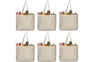 Reusable Cotton Canvas Grocery Bags: Eco-friendly Tote Essential - Pack of 6