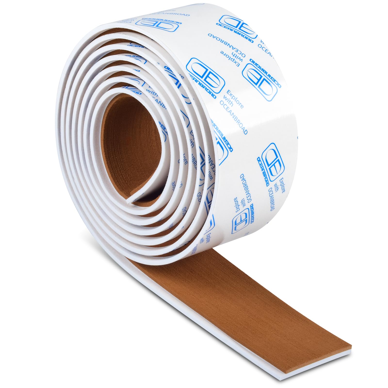 OCEANBROAD Boat Flooring EVA Foam Self-Adhesive 96''x2.4'' Faux Teak Marine Boat Decking Sheet for Jon Boats Yacht Floor, Brown with White Seam Lines