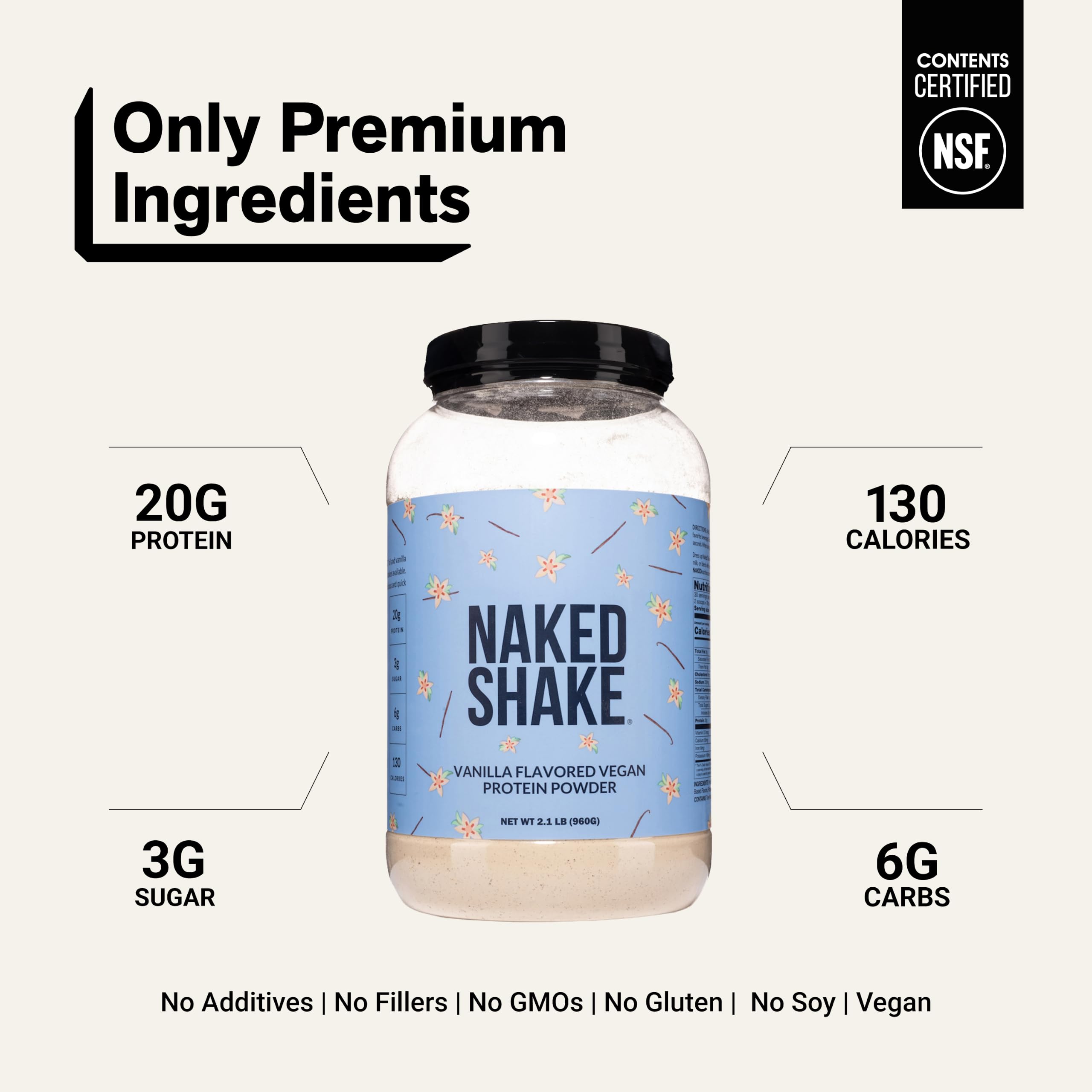 NAKED Shake - Vanilla Protein Powder - Plant Based Protein Shake with Mct Oil, NSF Certified, Gluten-Free, Soy-Free, No Gmos Or Artificial Sweeteners - 30 Servings — Amazon image 3