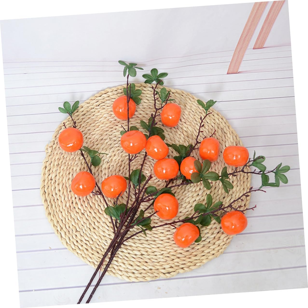 Artificial Orange Branches Fake Fruit Ornaments 7-Head Simulation Decorative Fruit Plant Centerpiece for Living Room Kitchen Table Display