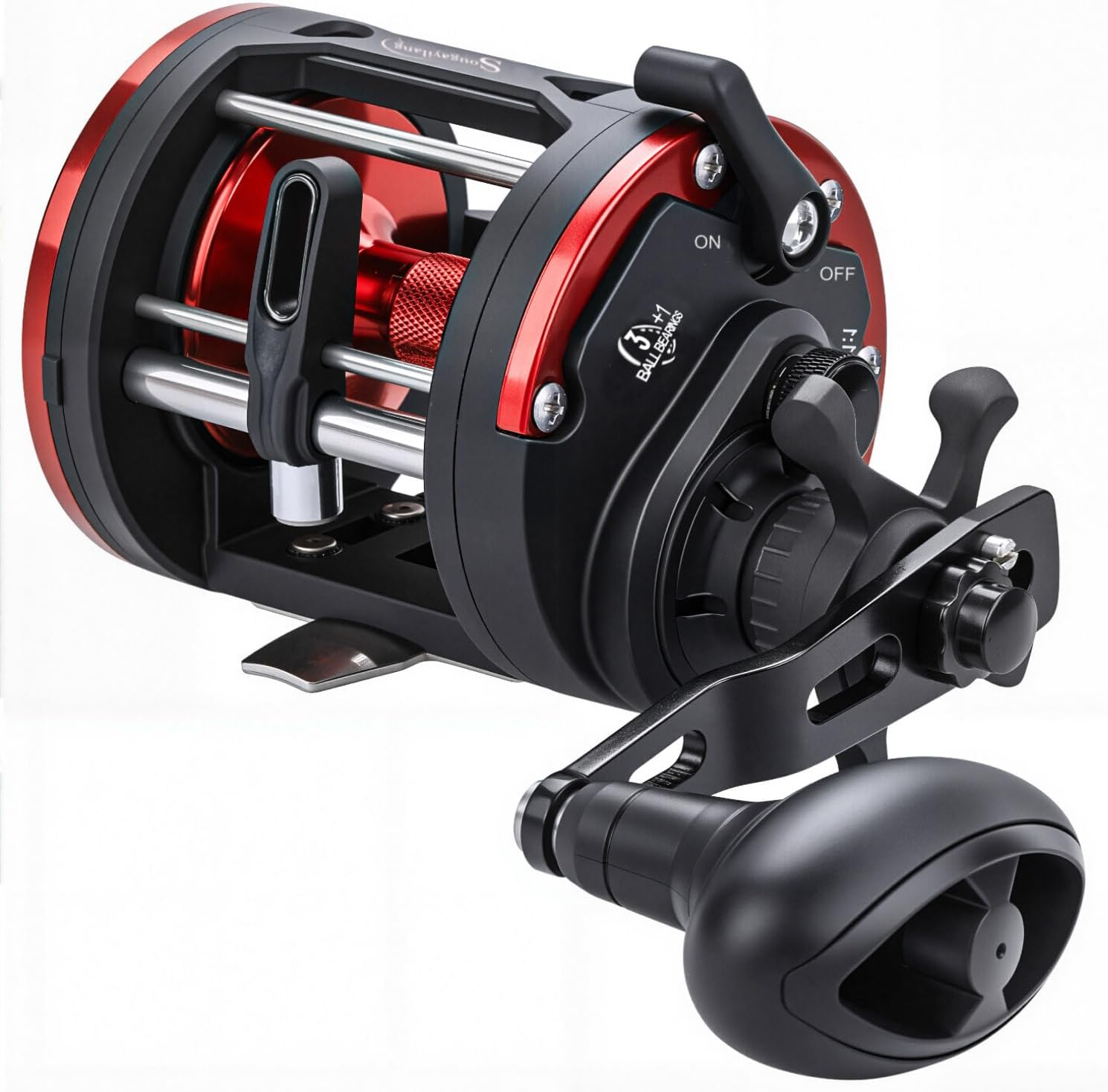 Sougayilang Trolling Reel Level Wind Conventional Reel Graphite Body Fishing Reel, Durable Stainless-Steel, Large Line Capacity