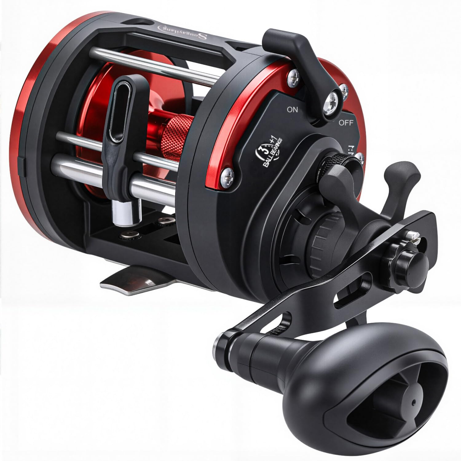 Sougayilang Trolling Reel Level Wind Conventional Reel Graphite Body Fishing Reel, Durable Stainless-Steel, Large Line Capacity