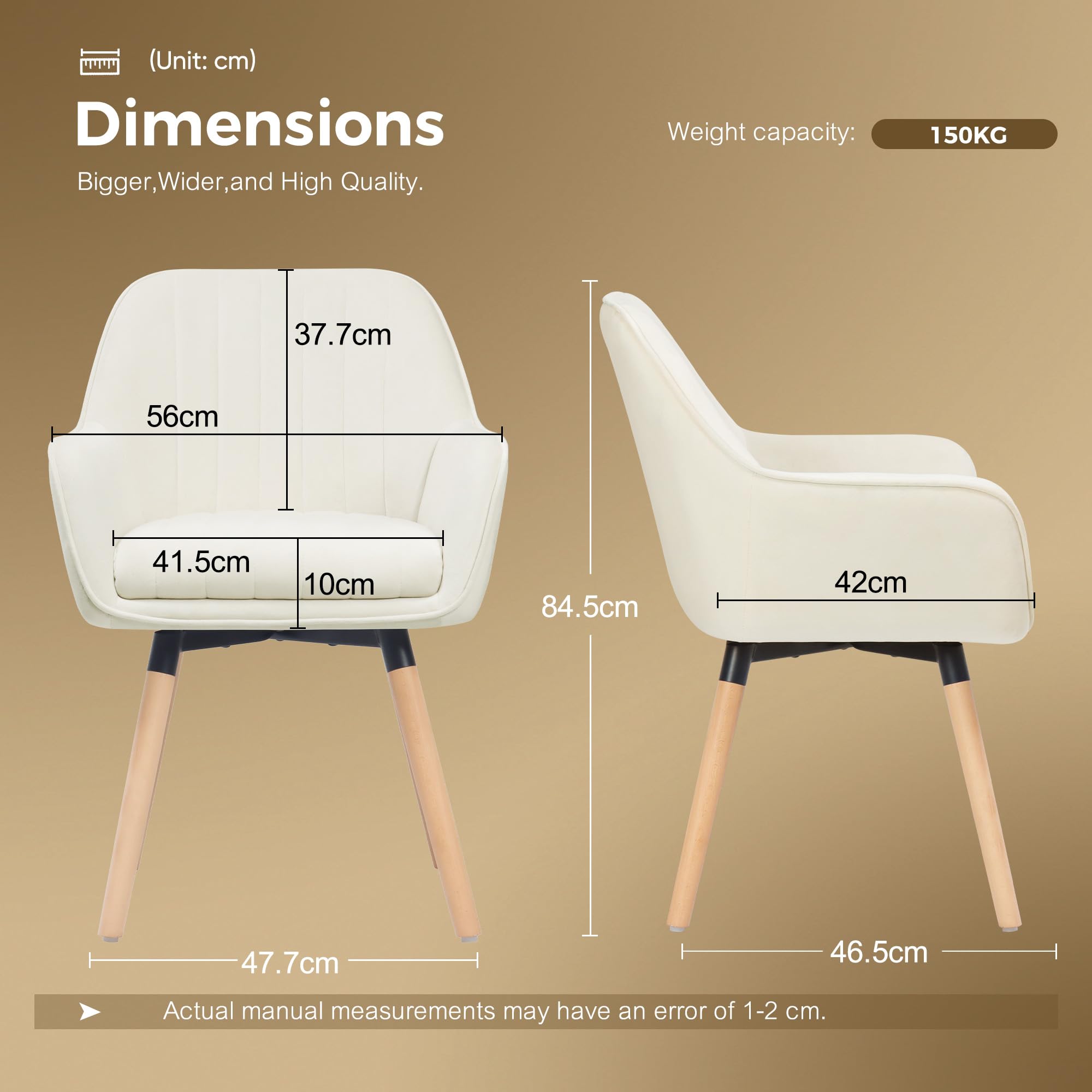 ELUCHANG Silla de Comedor Pack 4, 360°Giratoria, 12cm Grosor Sillones con Reposabrazos Altos, Crema Terciopelo Silla para Cocina, Salón, Dormitorio, Carga Máx. 150 kg, Patas de Madera