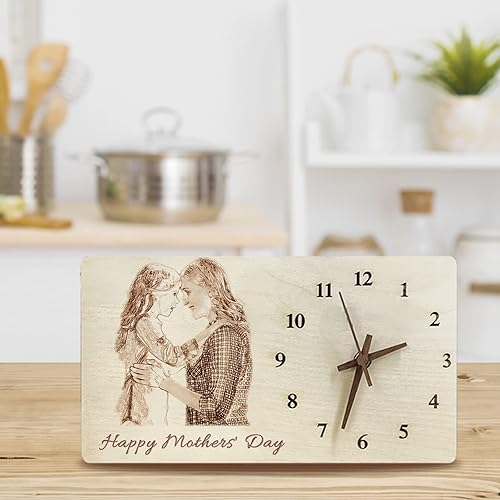 Miniatura 4 de Reloj de madera personalizado con foto, reloj de escritorio grabado con texto personalizado, reloj de pared para decoración de habitación, regalos