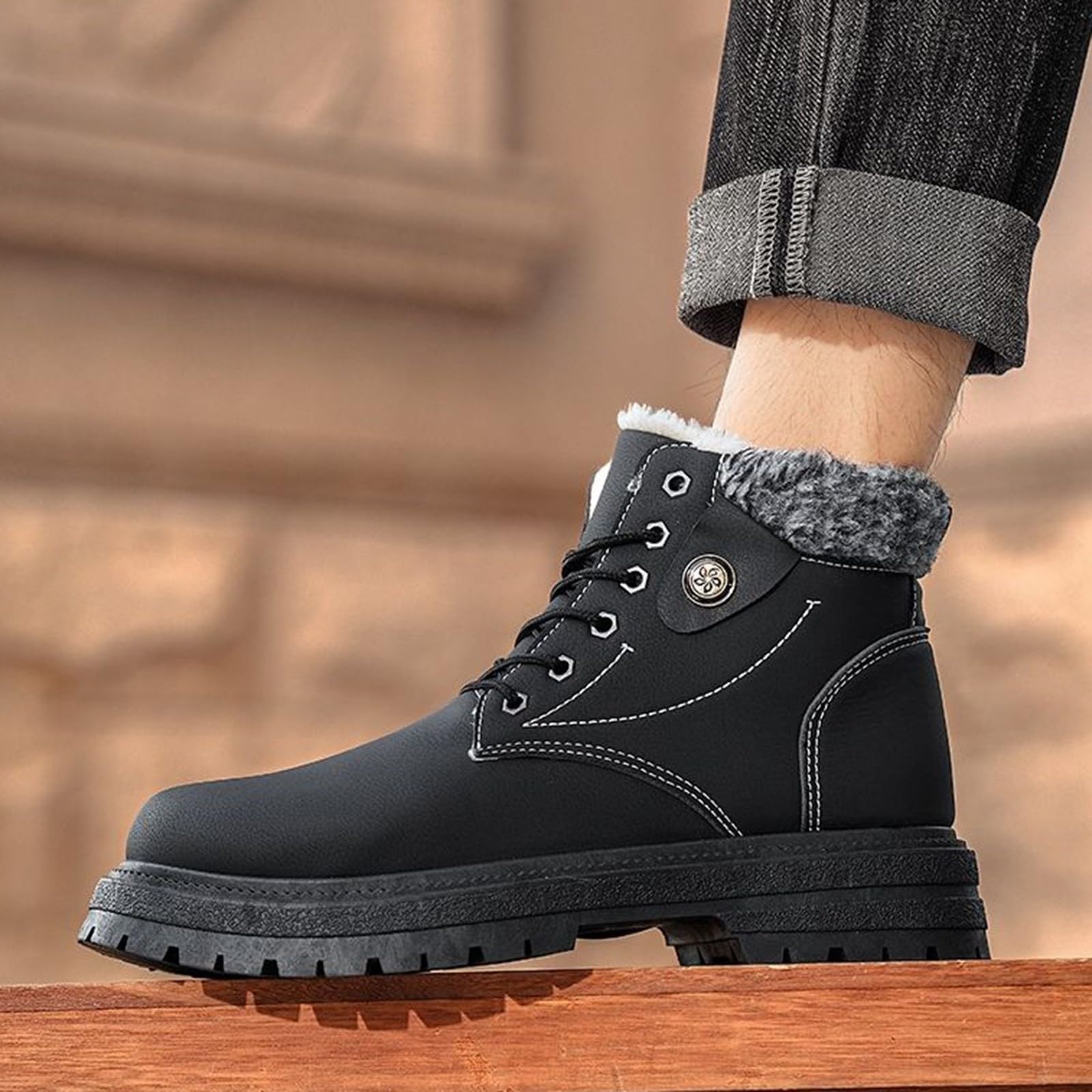 Generisch Botines para hombre, forro polar, antideslizantes, para