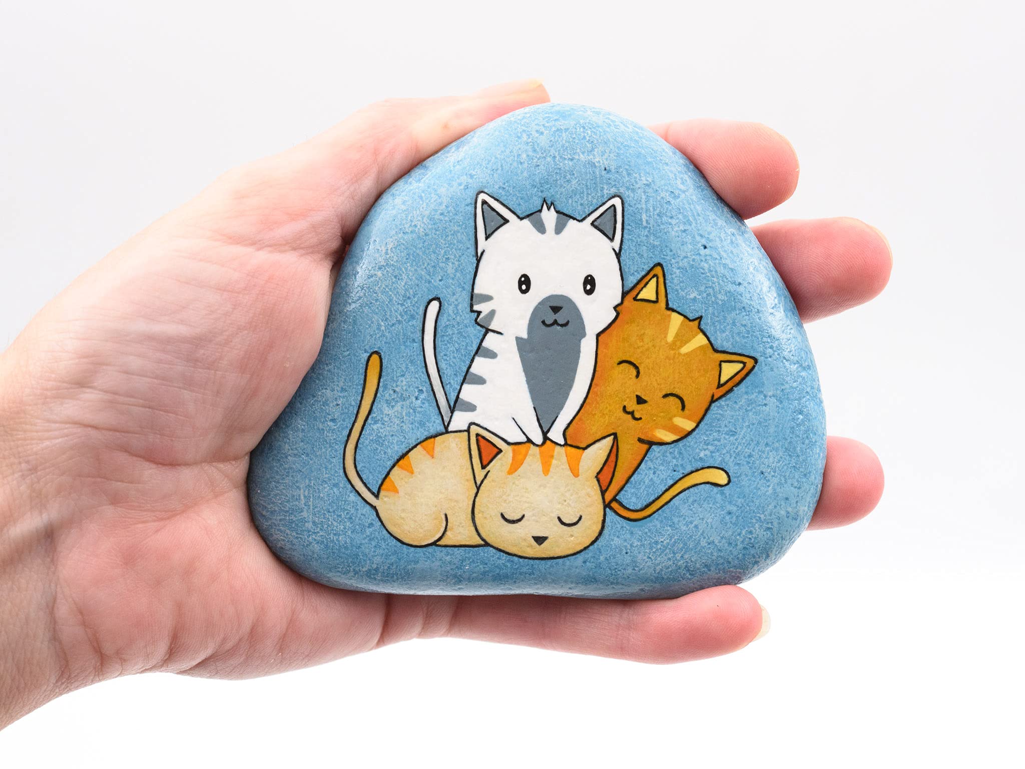 Famiglia di Gatti, Sasso Dipinto a Mano, Gatti Dipinti