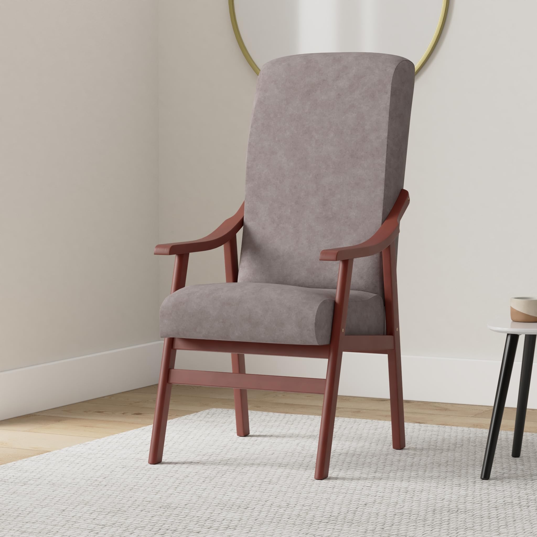 Silla Brazos de Madera, Respaldo Recto, Ideal para Personas Mayores, Movilidad Reducida o Dolor Espalda. Usada en residencia y geriátricos. Tamaño: 57x70x114 cm. (Cerezo, Gris)
